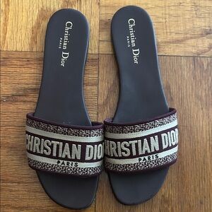 Dior Burgundy and Cream Slide Sandals